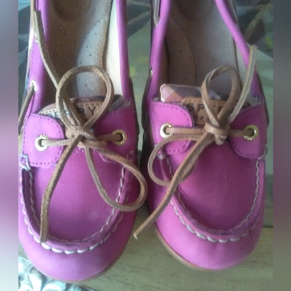 BNWOT PINK SPERRY TOP SIDERS HIGH HEELS (WEDGES) OMG ADORABLE! SZ. 8 M LEATHER - Picture 7 of 12